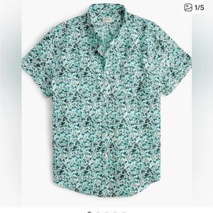 J crew aqua floral Short-sleeve linen shirt